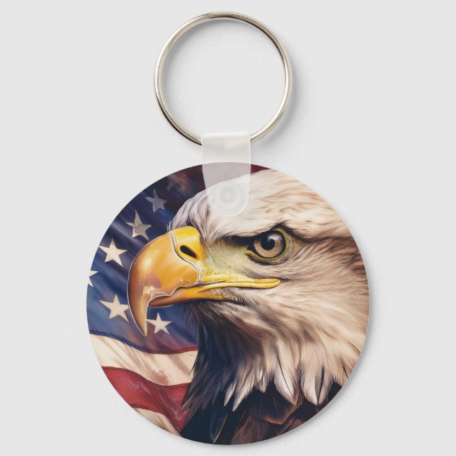 Porte-clés Drapeau Américain avec tête d'aigle chauve (Recto)