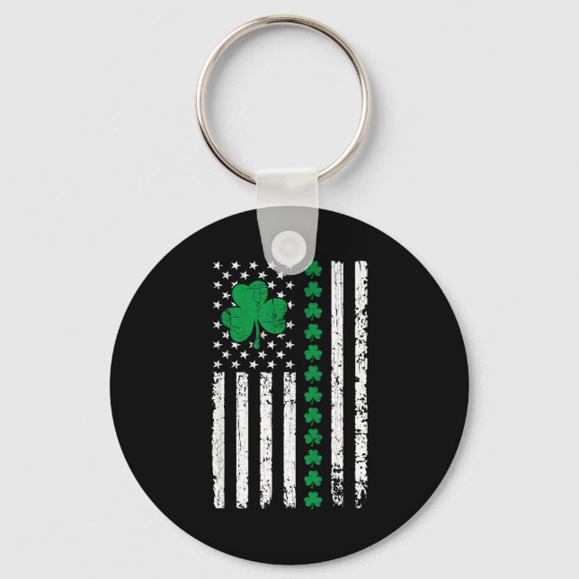 Porte-clés Drapeau américain avec trèfles pour la st patrick (Recto)