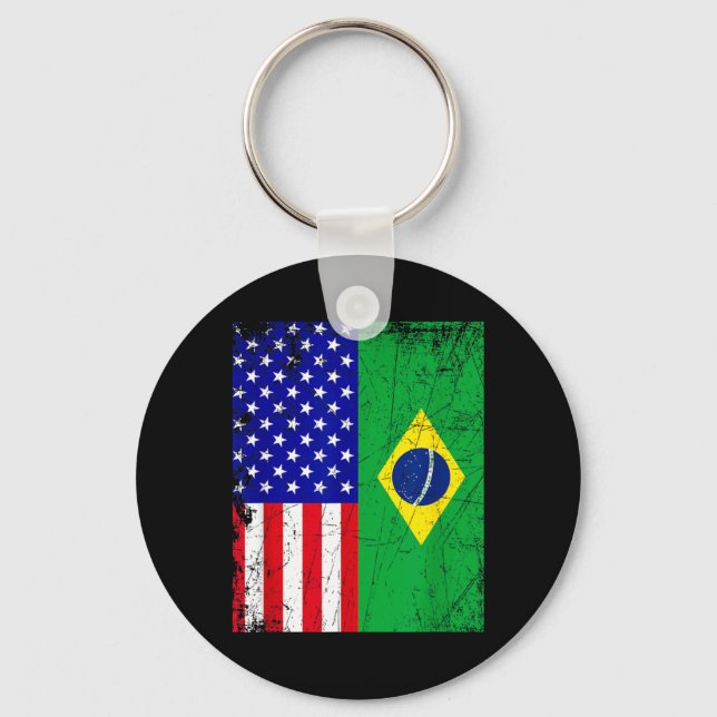Porte-clés Drapeau Américain Brésilien _ Moitié Brésil Moitié (Recto)