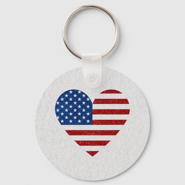 Porte-clés Drapeau américain cœur 4 juillet (Recto)