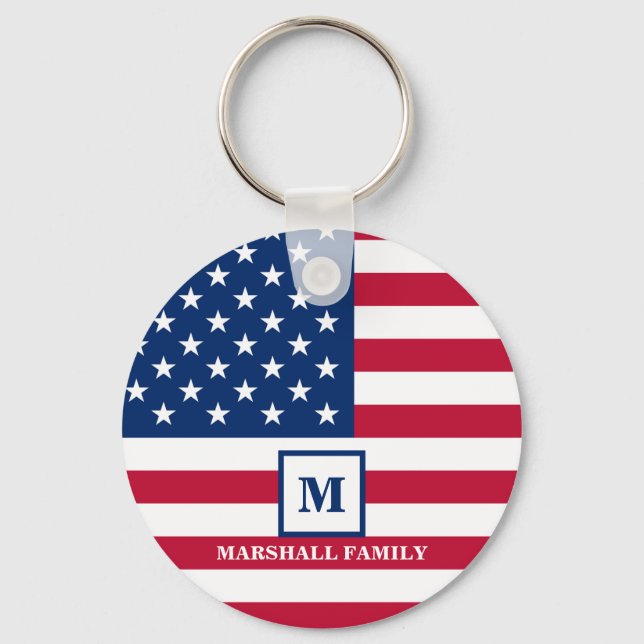 Porte-clés Drapeau américain Customisé Monogramme 4 juillet (Recto)