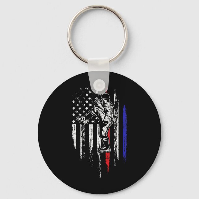 Porte-clés Drapeau Américain de Baseball Lanceur Usa Lancemen (Recto)