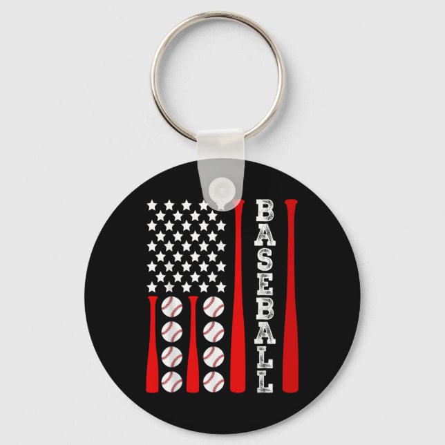 Porte-clés Drapeau américain de baseball patriotique - Base V (Recto)