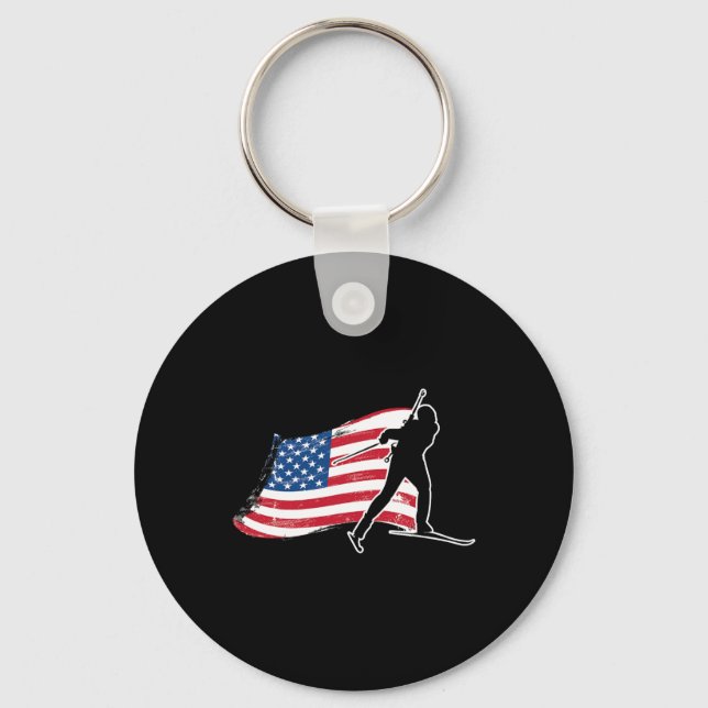 Porte-clés Drapeau américain de biathlon - Équipe de biathlon (Recto)
