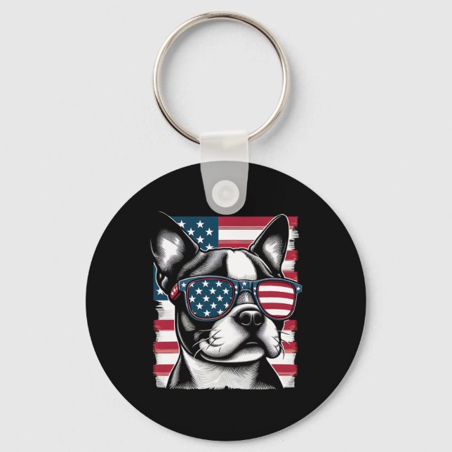 Porte-clés Drapeau américain de Boston Terrier Patriotique (Recto)