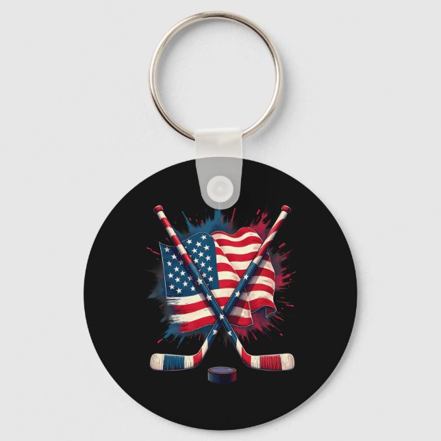 Porte-clés Drapeau américain de hockey sur glace  (Recto)