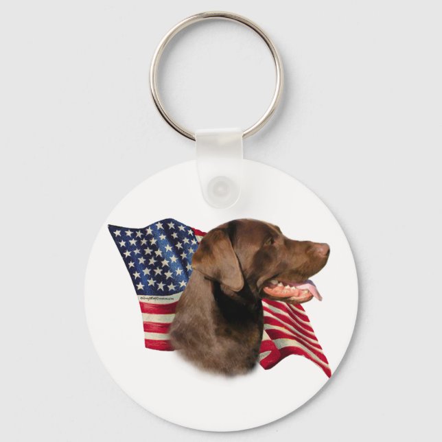 Porte-clés Drapeau américain de récupération de chocolat Labr (Recto)