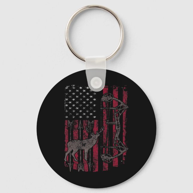 Porte-clés Drapeau américain Deer Bow Chasse Patriotique Dist (Recto)