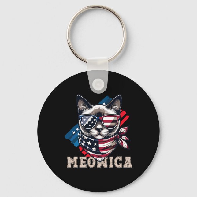 Porte-clés Drapeau Américain Drôle Mème Chat Patriotique Meow (Recto)