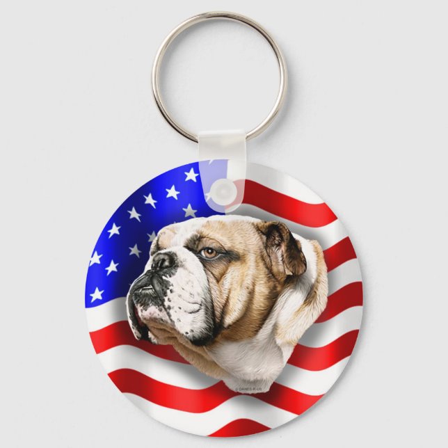 Porte-clés Drapeau américain du Patriote Bulldog (Recto)