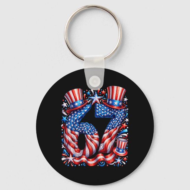 Porte-clés Drapeau américain festif 67 Meme Usa (Recto)