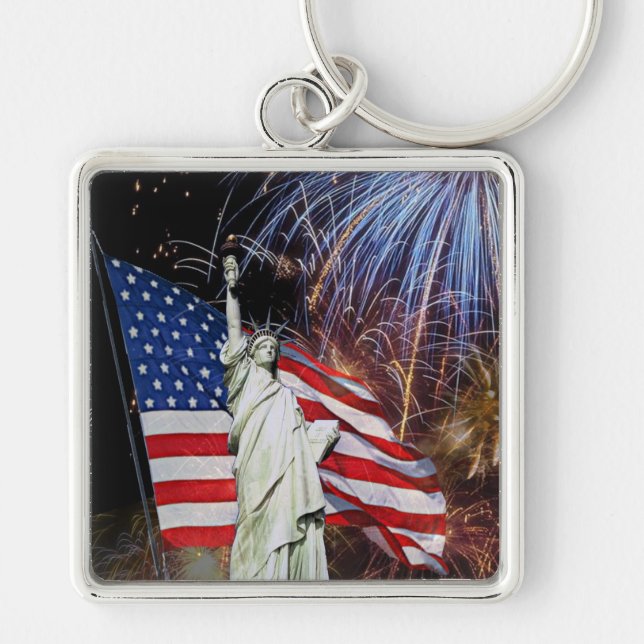 Porte-clés Drapeau américain, feux d'artifice et statue de la (Devant)