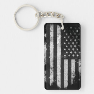 Porte-clés Drapeau américain grunge noir et blanc