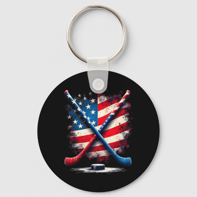 Porte-clés Drapeau américain Hockey sur glace 4 (Recto)