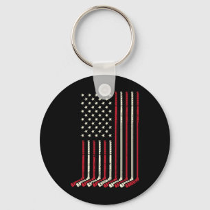 Porte-clés Drapeau américain Hockey sur glace Vintage Patriot