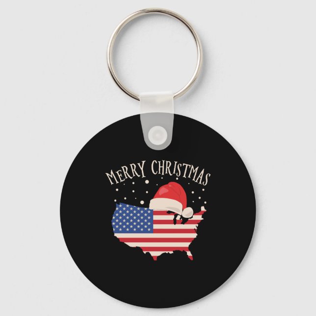 Porte-clés Drapeau américain Joyeux Noël design (Recto)