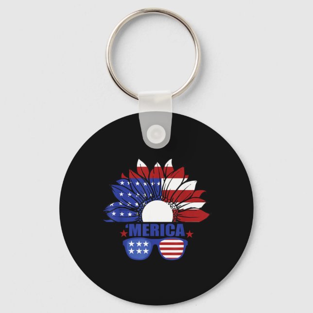 Porte-clés Drapeau Américain Merica 4 juillet Fête de l'Indép (Recto)