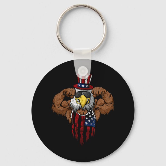 Porte-clés Drapeau Américain Musclé Squat Dabbing Flexion Onc (Recto)