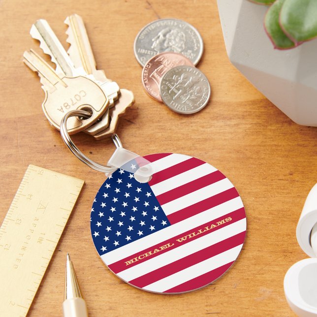 Porte-clés Drapeau américain Patriotique 4 juillet Porte - cl (USA Flag Patriotic American 4th of July Keychain)