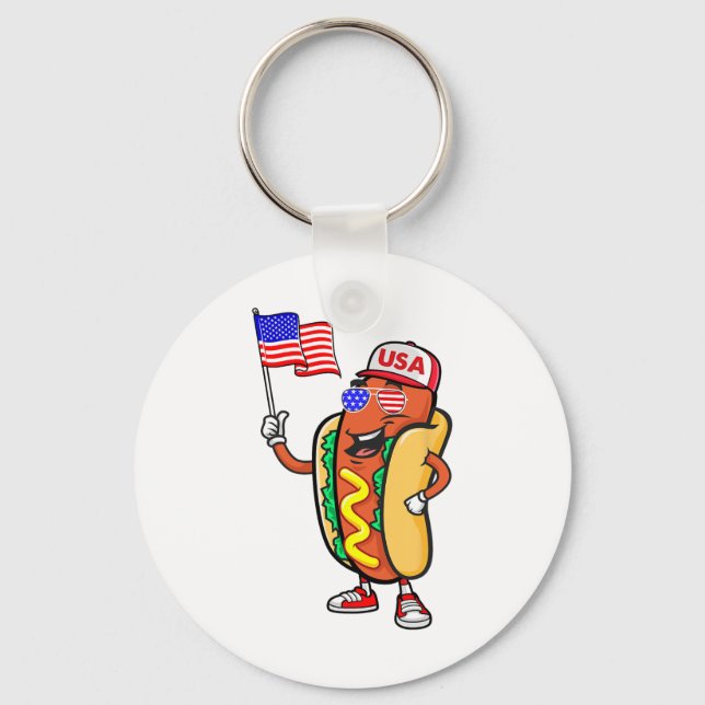 Porte-clés Drapeau Américain Patriotique Hot Dog Usa Funny 4e (Recto)