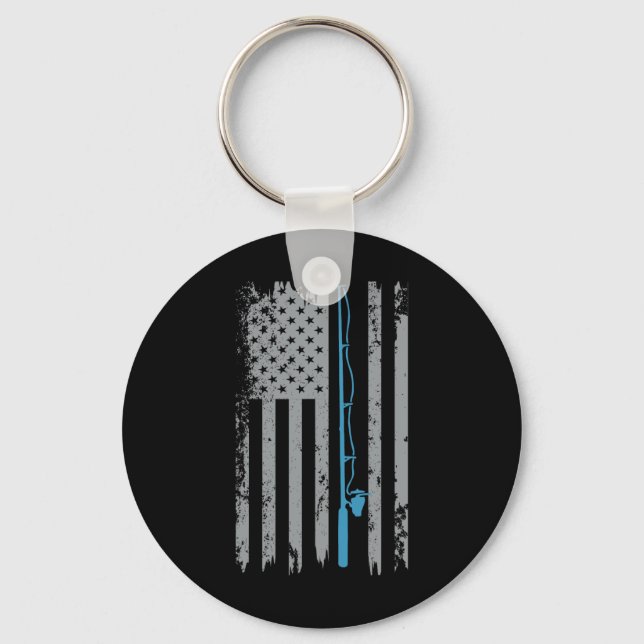 Porte-clés Drapeau américain pêche pêcheur vintage  (Recto)