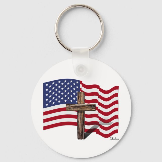 Porte-clés Drapeau américain qui flotte et croix robuste (Recto)