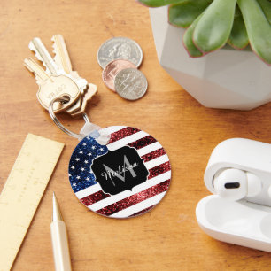 Porte-clés Drapeau américain rouge bleu étincelles parties sc