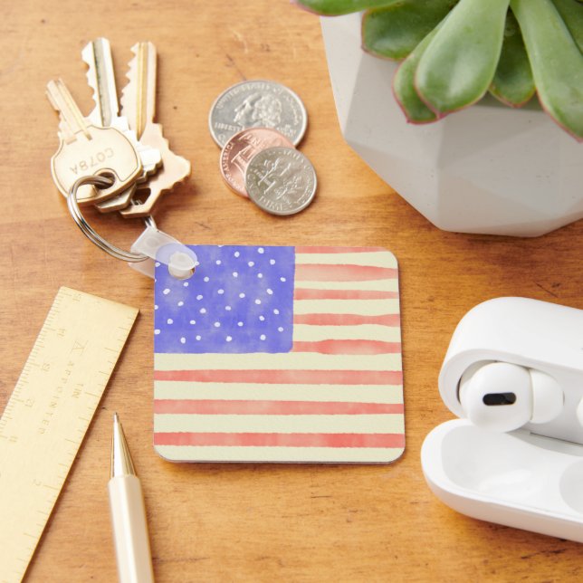 Porte-clés Drapeau américain rustique aquarelle (Bureau)