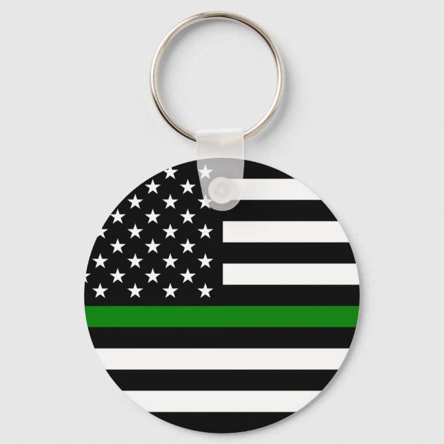 Porte-clés Drapeau américain Thin Green Line Militaires et Vé (Recto)