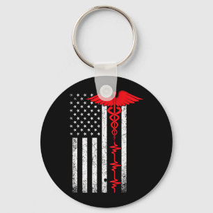 Porte-clés Drapeau américain Thin Red Line infirmière