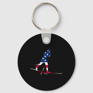 Porte-clés Drapeau américain Usa Ski nordique Skieur cool cad