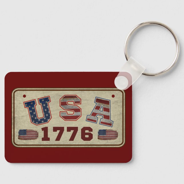 Porte-clés Drapeau américain Vintage 1776 (Recto)