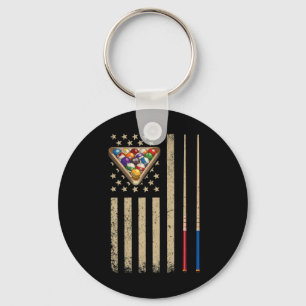 Porte-clés Drapeau Américain Vintage Billard Joueur de Billar