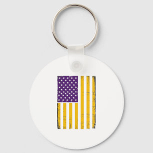 Porte-clés Drapeau américain violet et or en détresse Vecteur