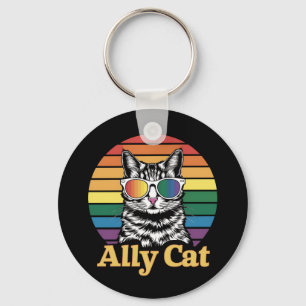 Porte-clés Drapeau arc-en-ciel LGBT de chat allié Cadeau LGBT