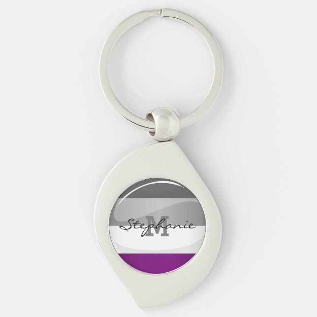 Porte-clés Drapeau asexuel brillant rond de fierté (Devant)