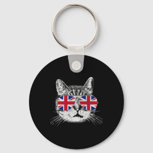 Porte-clés Drapeau britannique Angleterre Chat Sungles Gif Un