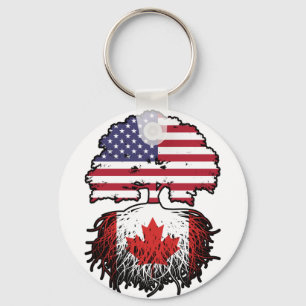 Porte-clés Drapeau canadien américain des racines d'arbre