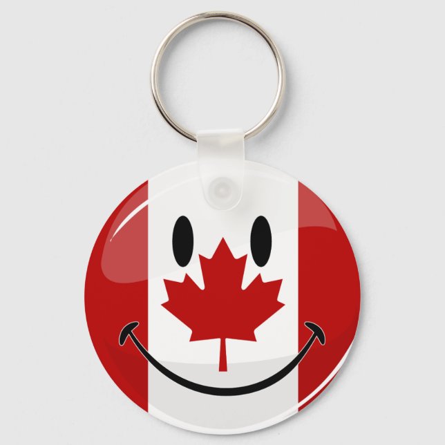 Porte-clés Drapeau canadien souriant brillant (Recto)