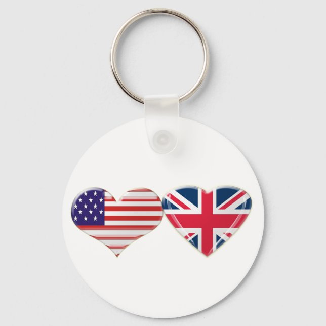 Porte-clés Drapeau cardiaque américain et britannique (Recto)