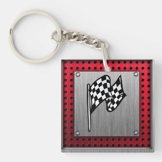 Porte-clés Drapeau Checkered ; regard en aluminium balayé (Devant)