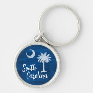 Porte-clés Drapeau de Caroline du Sud avec Palmetto Tree Blue