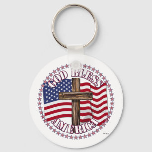 Porte-clés Drapeau de Dieu bénisse l'Amérique et croise les