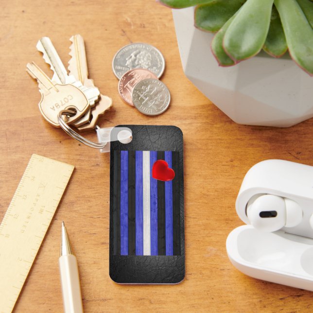 Porte-clés Drapeau de fierté en cuir SlipperyJoe's noir bleu  (Bureau)