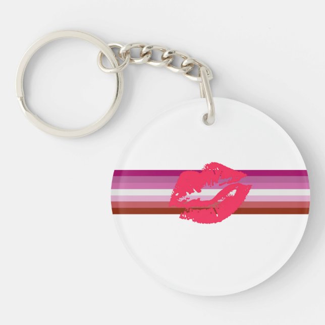 Porte-clés Drapeau de fierté lesbienne au rouge à lèvres (Devant)