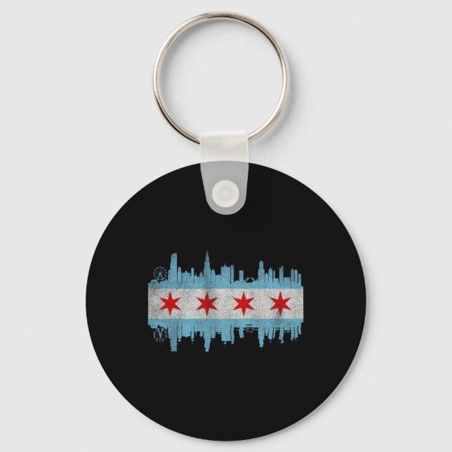 Porte-clés Drapeau de la skyline de la ville de Chicago - Vil (Recto)
