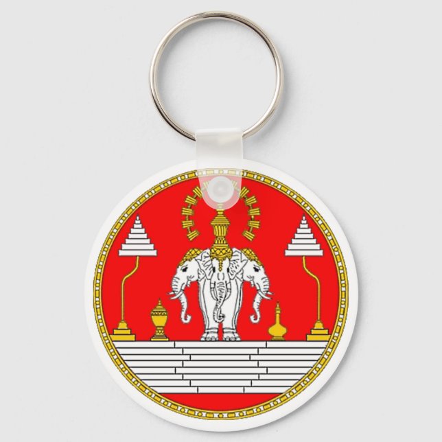PORTE-CLÉS DRAPEAU DE LAOS TROIS TÊTE ÉLÉPHANT (Recto)