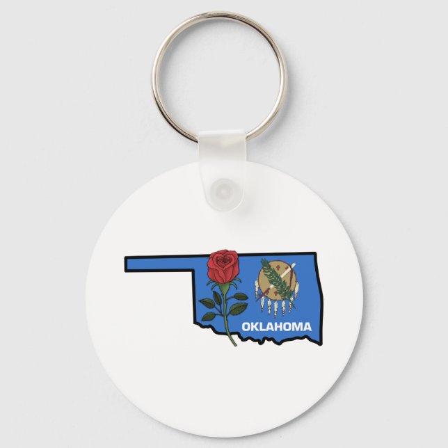 Porte-clés Drapeau de l'Oklahoma avec Rose de la fleur d'État (Recto)