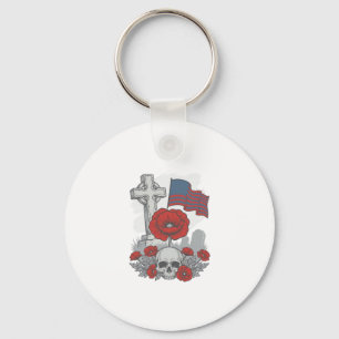 Porte-clés Drapeau de pavot de croix de mémorial Gravure vint