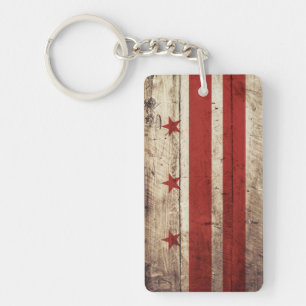 Porte-clés Drapeau de Washington DC sur ancien grain de bois